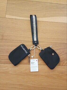 Lululemon Black And Gold Dual Pouch Wristlet Keychain Set